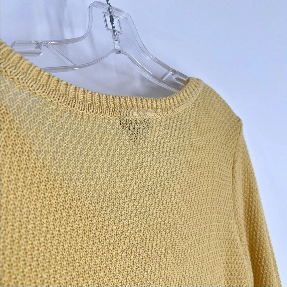 Talbots Cotton Sweater Womens Size Large P Yellow Textured Knit Tassel Accent